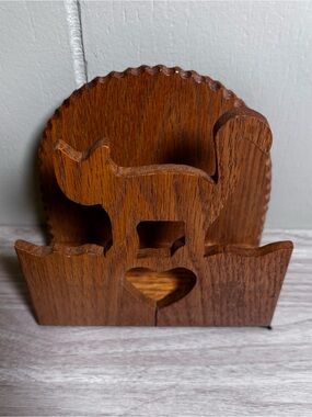Wooden Cat Napkin/Letter Holder in Warm Brown
